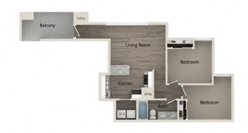 Floor plan for 2 beds, 1 bath, 850 sqft